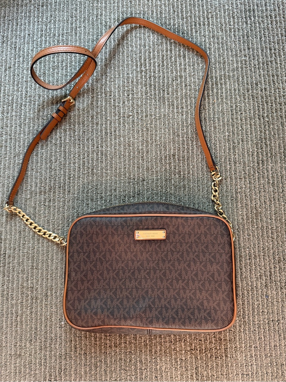 Michael Kors Brown Logo Crossbody with Gold Hardware